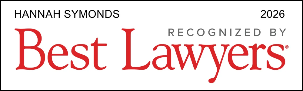 Badge reading ‘Hannah Symonds — 2026 — Recognized by Best Lawyers,’ with ‘Best Lawyers’ displayed prominently in red text.