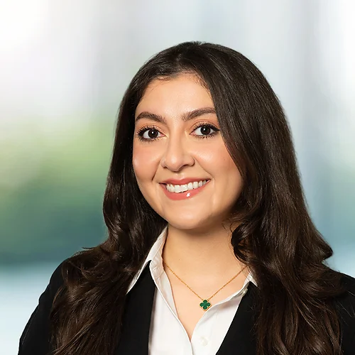 A photo of attorney Melanie Topchyan against a softly blurred office background
