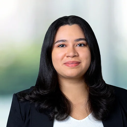 A photo of attorney, Lisbeth Valdez, against a softly blurred office background.